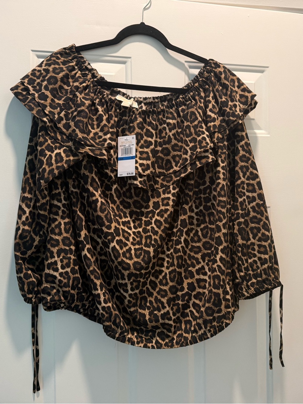 Michael Kors Leopard-Print Off-Shoulder Top in Brown and Black